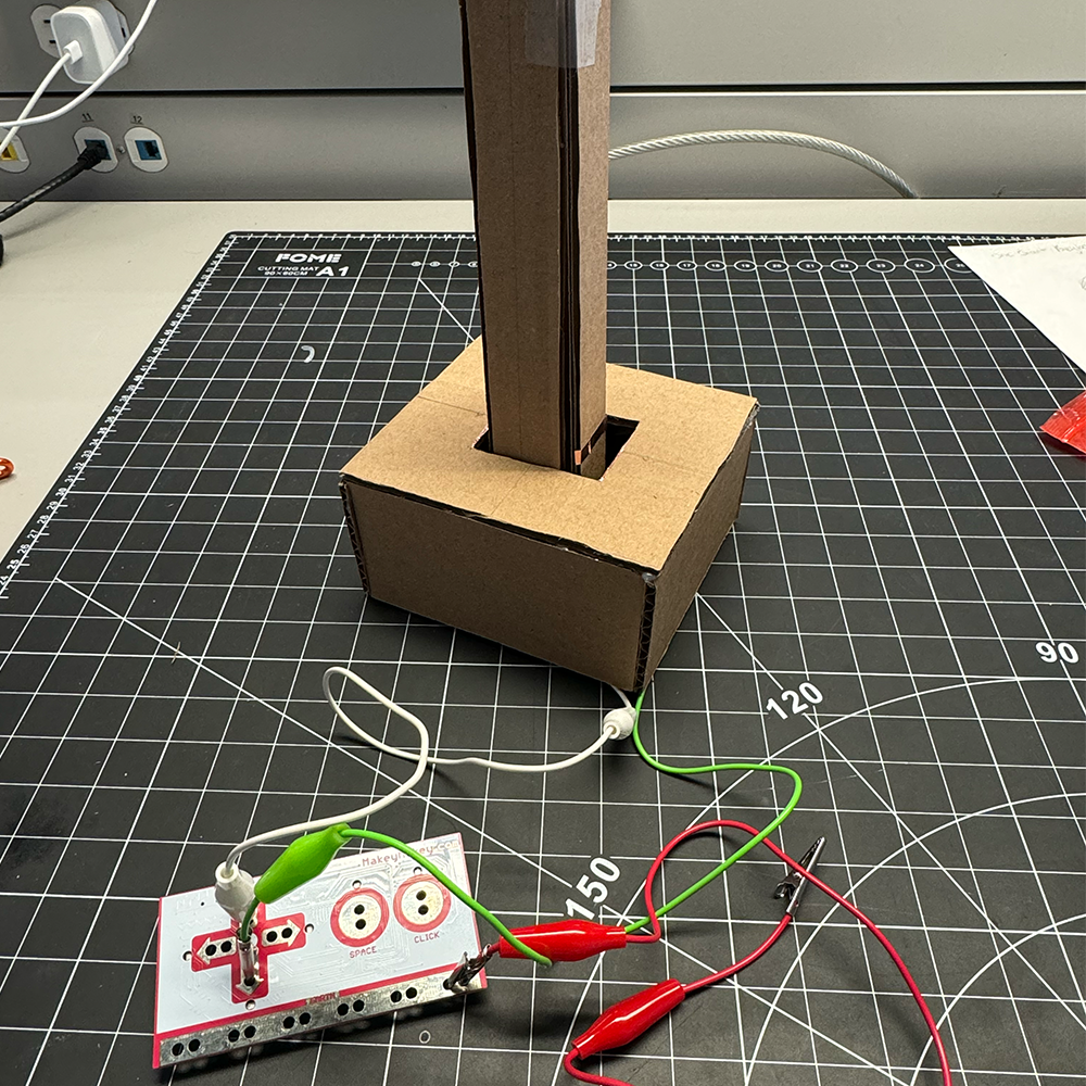 This is an image of the first prototype where it is more apparent on how it would be connected to the Makey Makey.