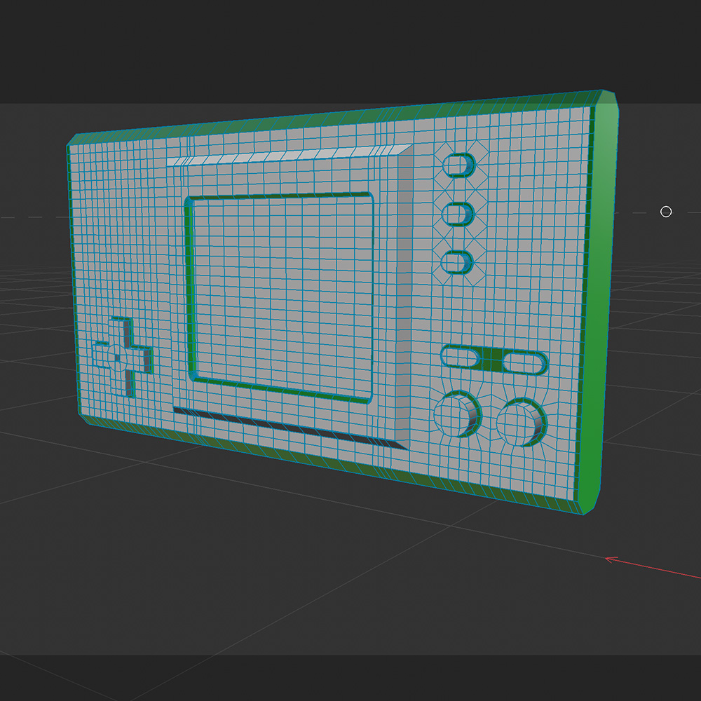 I followed the steps from the previous model to recreate the buttons. To paint I selected the specific polygons I needed and dragged the material onto the model.