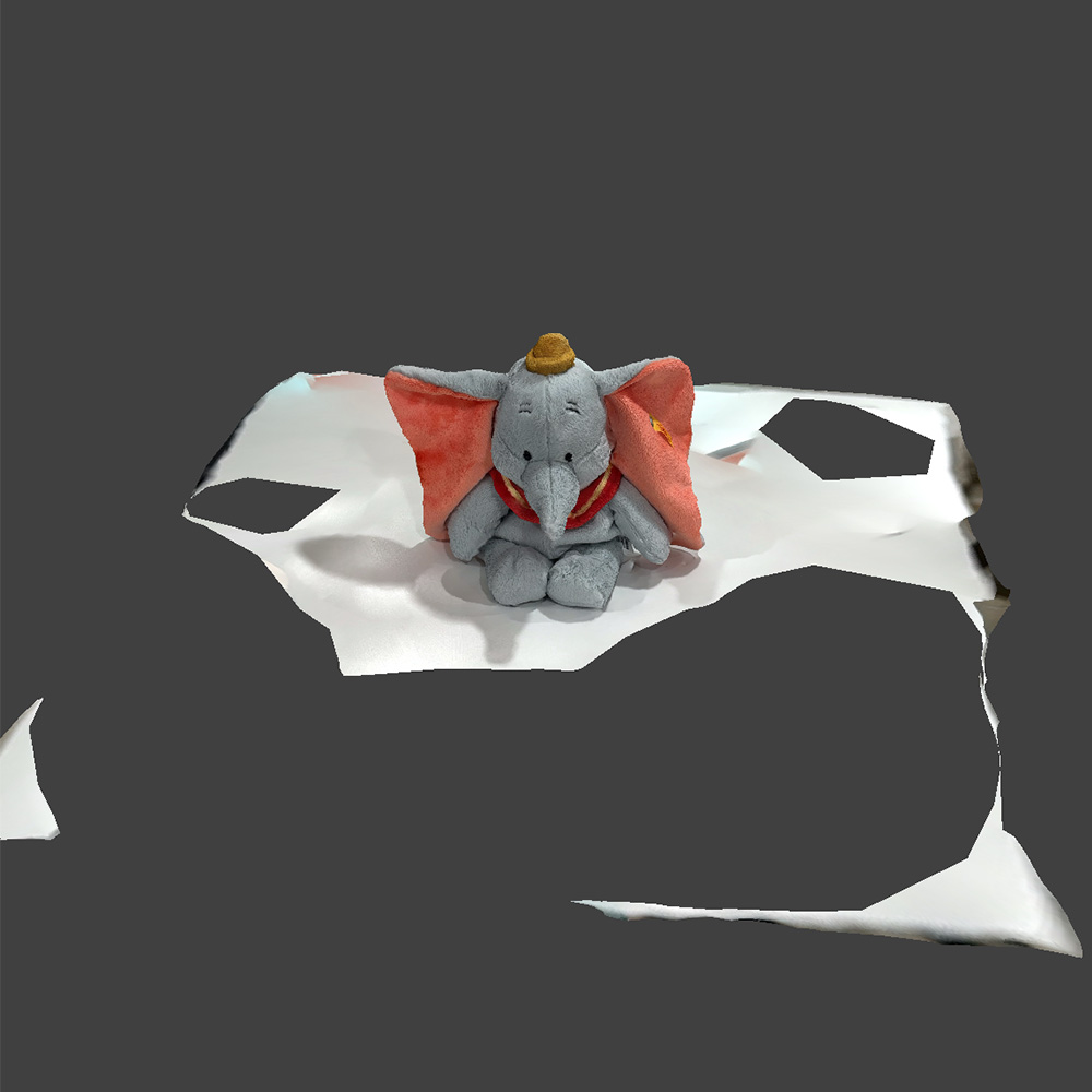 Initial scaniverse scan of a stuffed dumbo before edit inside meshmixer.