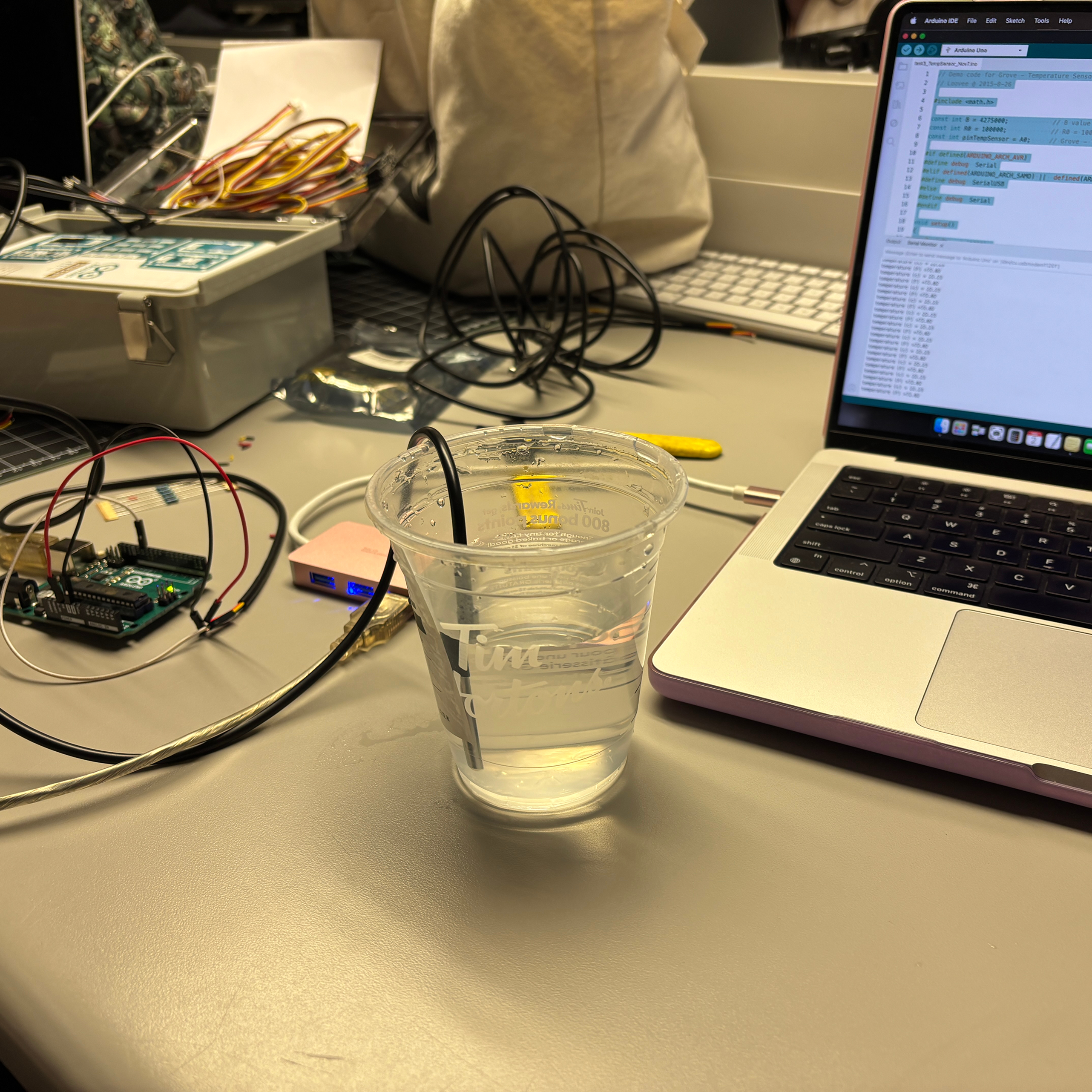 One of our tests to ensure it was reading different temperatures was to dip the probe into a cup of cold water to see how drastically the readings would change.