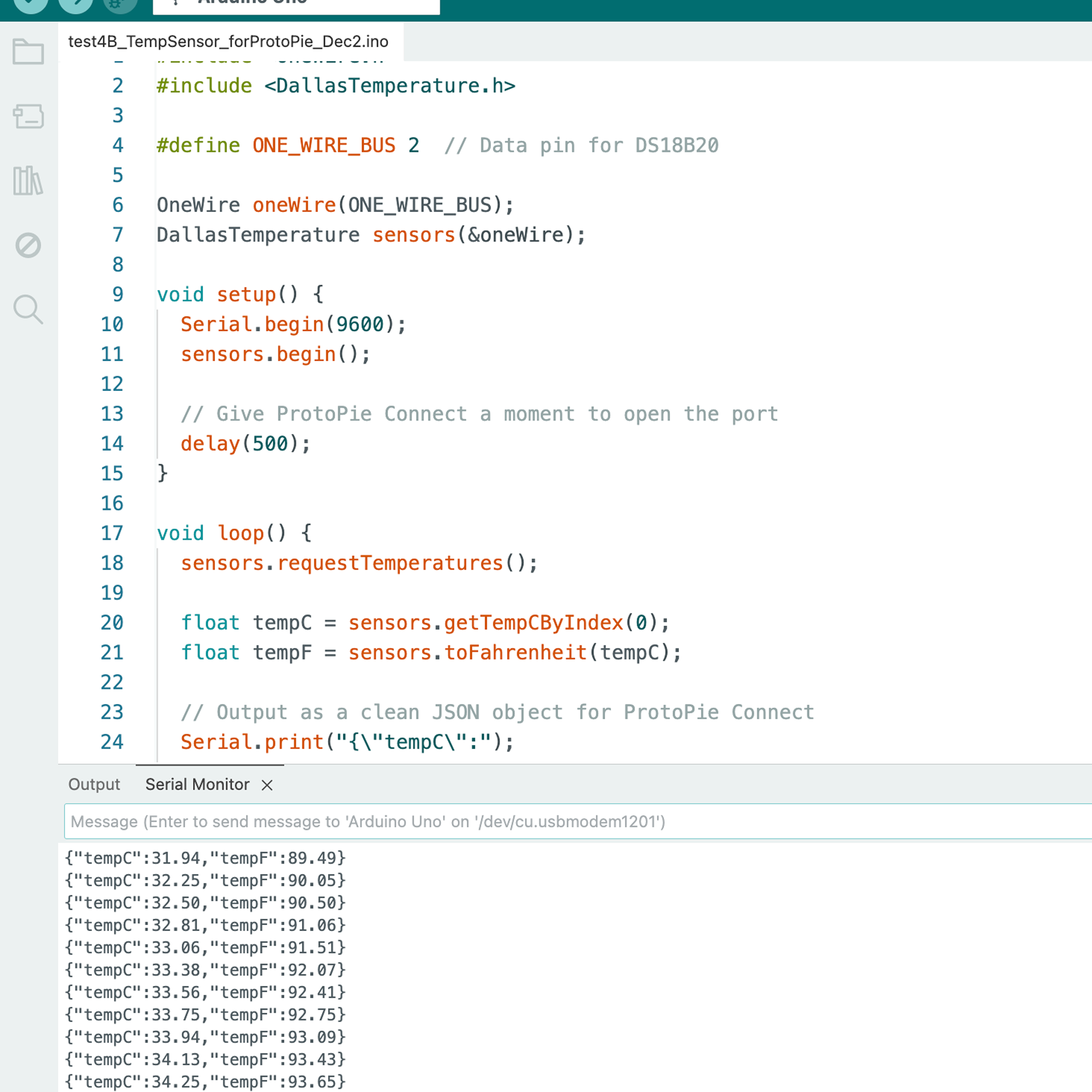 This is an image of our sensor readings on the Arduino IDE software.