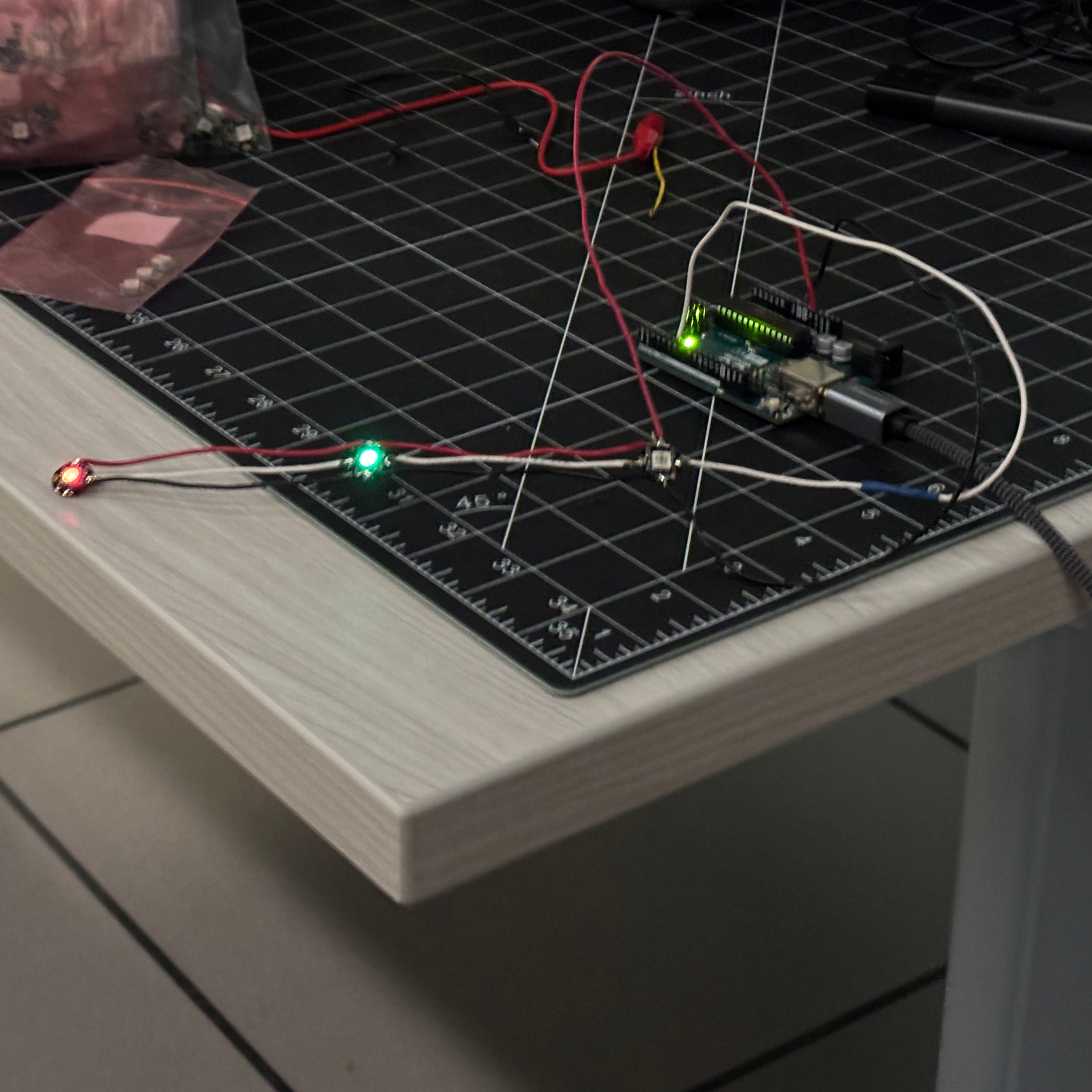 The final product was a successfully soldered led light circuit that lit up when powered on.