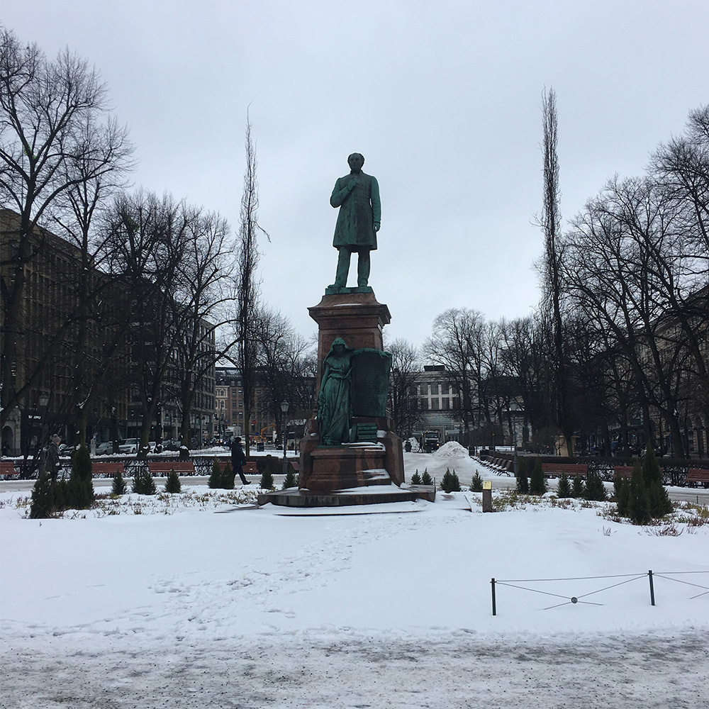 This is a photo I took of the statue of Johan Ludvig Runeberg in Helsinki Finland. I never thought I would ever go to Finland but my Dad had a work oportunity that let us visit for the March Break of 2019.